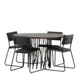 Kamenný kulatý jídelní stůl - černá / mocca dýha + židle Kenth - černá / černá PU _4