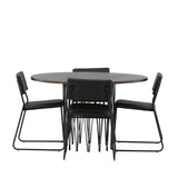 Kamenný kulatý jídelní stůl - černá / mocca dýha + židle Kenth - černá / černá PU _4