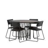 Kamenný kulatý jídelní stůl - černá / mocca dýha + židle Kenth - černá / černá PU _4