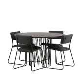 Kamenný kulatý jídelní stůl - černá / mocca dýha + židle Kenth - černá / černá PU _4