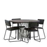 Kamenný kulatý jídelní stůl - černá / mocca dýha + židle Kenth - černá / černá PU _4