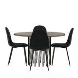 Kamenný kulatý jídelní stůl - černá / mocca dýha + jídelní židle Polar - černé nohy / černý samet _4