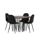 Kamenný kulatý jídelní stůl - černá / mocca dýha + jídelní židle Polar - černé nohy / černý samet _4