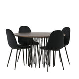 Kamenný kulatý jídelní stůl - černá / mocca dýha + jídelní židle Polar - černé nohy / černý samet _4