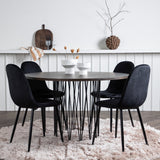 Kamenný kulatý jídelní stůl - černá / mocca dýha + jídelní židle Polar - černé nohy / černý samet _4