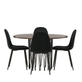 Kamenný kulatý jídelní stůl - černá / mocca dýha + jídelní židle Polar - černé nohy / černý samet _4