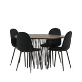 Kamenný kulatý jídelní stůl - černá / mocca dýha + jídelní židle Polar - černé nohy / černý samet _4