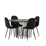 Kamenný kulatý jídelní stůl - černá / mocca dýha + jídelní židle Polar - černé nohy / černý samet _4