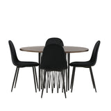 Kamenný kulatý jídelní stůl - černá / mocca dýha + jídelní židle Polar - černé nohy / černý samet _4