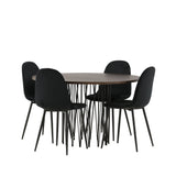 Kamenný kulatý jídelní stůl - černá / mocca dýha + jídelní židle Polar - černé nohy / černý samet _4