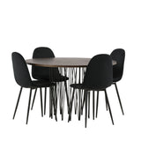 Kamenný kulatý jídelní stůl - černá / mocca dýha + jídelní židle Polar - černé nohy / černý samet _4