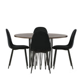 Kamenný kulatý jídelní stůl - černá / mocca dýha + jídelní židle Polar - černé nohy / černý samet _4