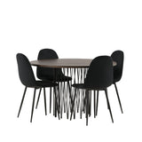 Kamenný kulatý jídelní stůl - černá / mocca dýha + jídelní židle Polar - černé nohy / černý samet _4