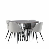 Kamenný kulatý jídelní stůl – černá / mocca dýha + sametová jídelní židle – světle šedá / černá _4