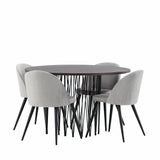 Kamenný kulatý jídelní stůl – černá / mocca dýha + sametová jídelní židle – světle šedá / černá _4