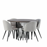 Kamenný kulatý jídelní stůl – černá / mocca dýha + sametová jídelní židle – světle šedá / černá _4