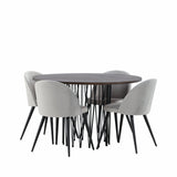 Kamenný kulatý jídelní stůl – černá / mocca dýha + sametová jídelní židle – světle šedá / černá _4