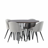 Kamenný kulatý jídelní stůl – černá / mocca dýha + sametová jídelní židle – světle šedá / černá _4