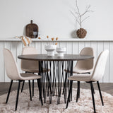 Kamenný kulatý jídelní stůl - černá / mocca dýha + jídelní židle Polar - černé nohy / béžový samet _4