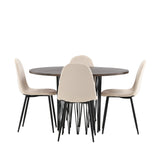 Kamenný kulatý jídelní stůl - černá / mocca dýha + jídelní židle Polar - černé nohy / béžový samet _4