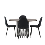 Kamenný kulatý jídelní stůl – černá / mocca dýha + jídelní židle Polar – černé nohy – černá látka _4