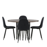 Kamenný kulatý jídelní stůl – černá / mocca dýha + jídelní židle Polar – černé nohy – černá látka _4