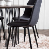 Kamenný kulatý jídelní stůl – černá / mocca dýha + jídelní židle Polar – černé nohy – černá látka _4