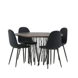 Kamenný kulatý jídelní stůl – černá / mocca dýha + jídelní židle Polar – černé nohy – černá látka _4