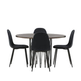 Kamenný kulatý jídelní stůl – černá / mocca dýha + jídelní židle Polar – černé nohy – černá látka _4