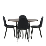 Kamenný kulatý jídelní stůl – černá / mocca dýha + jídelní židle Polar – černé nohy – černá látka _4