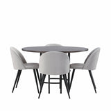 Jídelní stůl Copenhagen – černá / mocca dýha + sametová jídelní židle – světle šedá / černá _4