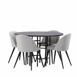 Jídelní stůl Copenhagen – černá / mocca dýha + sametová jídelní židle – světle šedá / černá _4