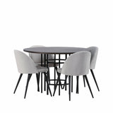 Jídelní stůl Copenhagen – černá / mocca dýha + sametová jídelní židle – světle šedá / černá _4