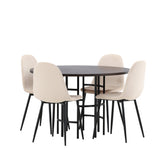 Jídelní stůl Copenhagen – černá / mocca dýha + jídelní židle Polar – černé nohy / béžový samet _4