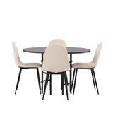 Jídelní stůl Copenhagen – černá / mocca dýha + jídelní židle Polar – černé nohy / béžový samet _4