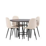 Jídelní stůl Copenhagen – černá / mocca dýha + jídelní židle Polar – černé nohy / béžový samet _4