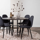 Jídelní stůl Copenhagen – černá / mocca dýha + jídelní židle Polar – černé nohy – černá látka _4