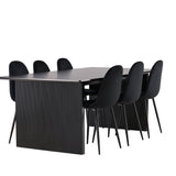 Jídelní stůl Vail – černá / kouřová černá MDF + jídelní židle Polar – černé nohy / černý samet _6