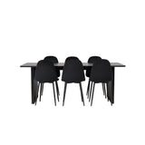 Jídelní stůl Vail – černá / kouřová černá MDF + jídelní židle Polar – černé nohy / černý samet _6