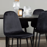 Jídelní stůl Vail – černá / kouřová černá MDF + jídelní židle Polar – černé nohy / černý samet _6