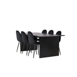 Jídelní stůl Vail – černá / kouřová černá MDF + jídelní židle Polar – černé nohy / černý samet _6