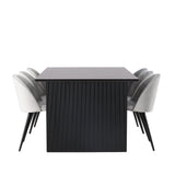 Jídelní stůl Vail – černá / kouřová černá MDF + sametová jídelní židle – světle šedá / černá _6