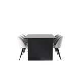 Jídelní stůl Vail – černá / kouřová černá MDF + sametová jídelní židle – světle šedá / černá _6