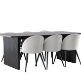 Jídelní stůl Vail – černá / kouřová černá MDF + sametová jídelní židle – světle šedá / černá _6