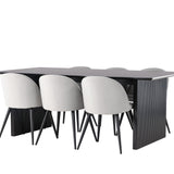 Jídelní stůl Vail – černá / kouřová černá MDF + sametová jídelní židle – světle šedá / černá _6