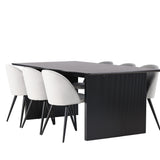 Jídelní stůl Vail – černá / kouřová černá MDF + sametová jídelní židle – světle šedá / černá _6