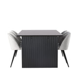 Jídelní stůl Vail – černá / kouřová černá MDF + sametová jídelní židle – světle šedá / černá _6