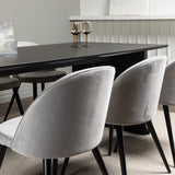Jídelní stůl Vail – černá / kouřová černá MDF + sametová jídelní židle – světle šedá / černá _6