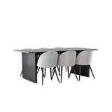 Jídelní stůl Vail – černá / kouřová černá MDF + sametová jídelní židle – světle šedá / černá _6