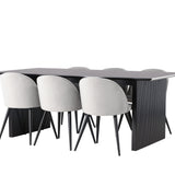 Jídelní stůl Vail – černá / kouřová černá MDF + sametová jídelní židle – světle šedá / černá _6